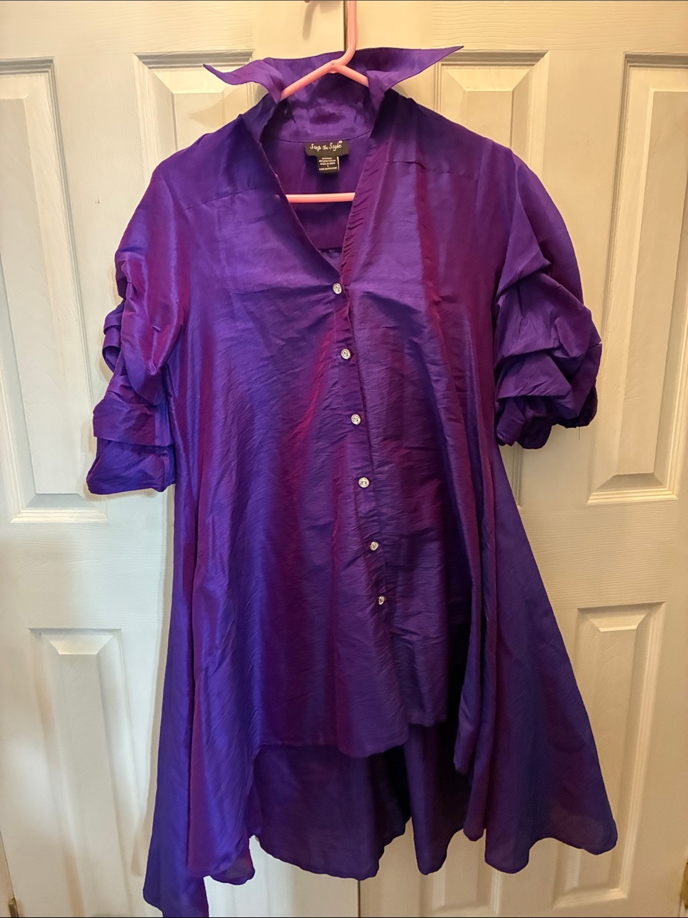 Style & Co. Vibrant Purple Button-Front Ruffle Sleeve Tunic